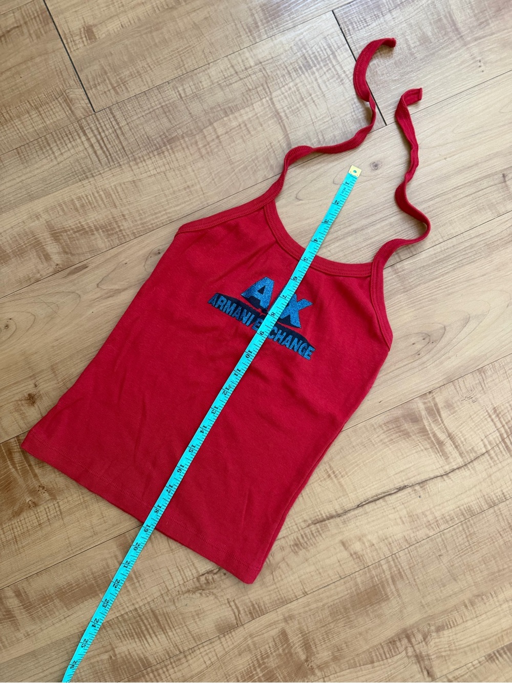 Vintage Brand New Cotton Y2K Armani Exchange Red A|X Logo Halter Tie Tank Top - Picture 5 of 8